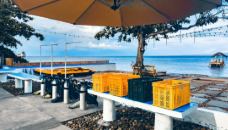 Equipment crates prepared beside the waterfront