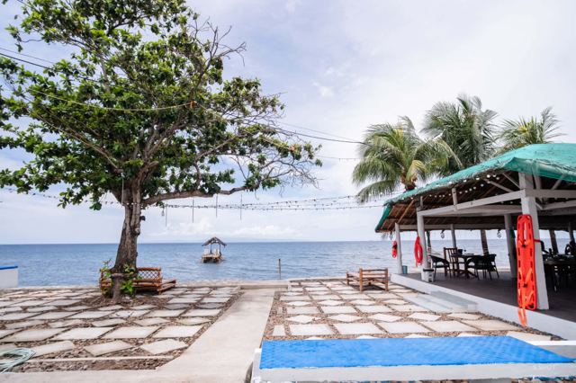 The resort’s seaside terrace overlooking the water